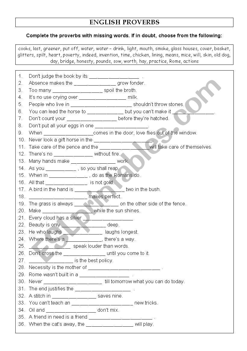 proverbs worksheet