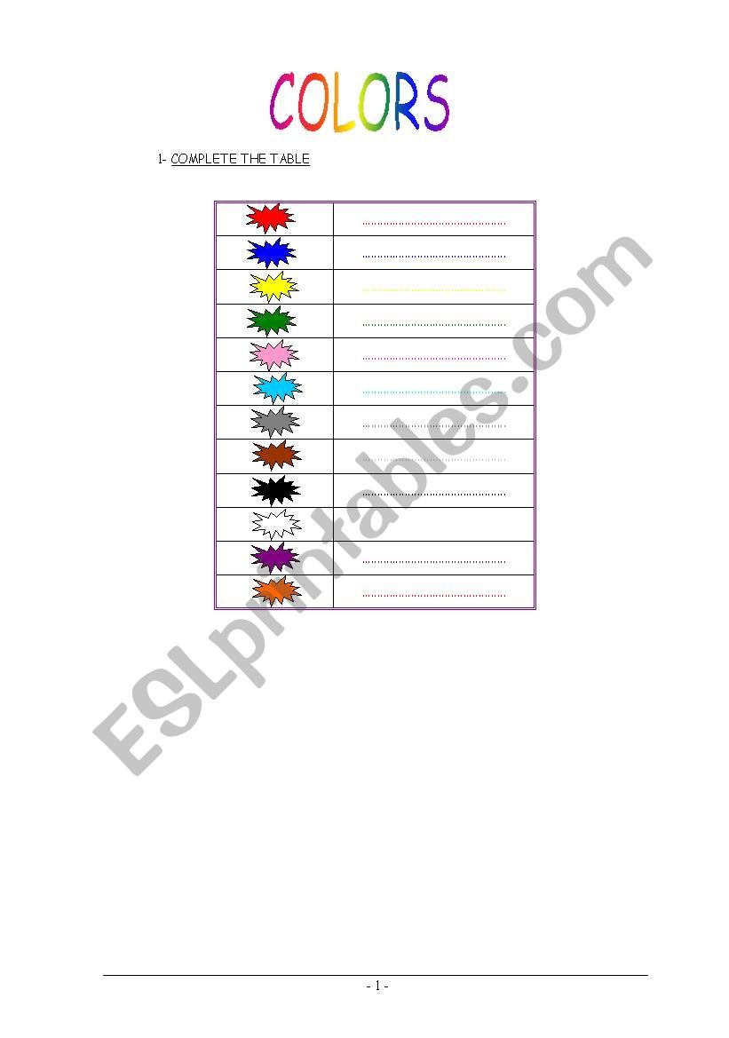 Colors worksheet