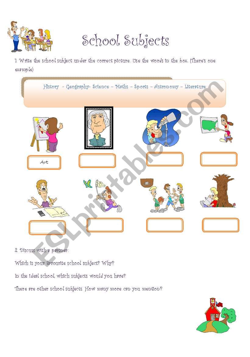 School subjects worksheet