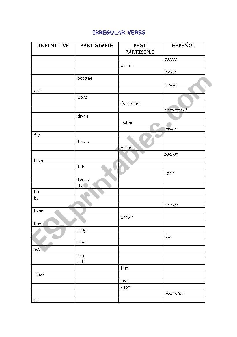 irregular verbs test (2nd model)