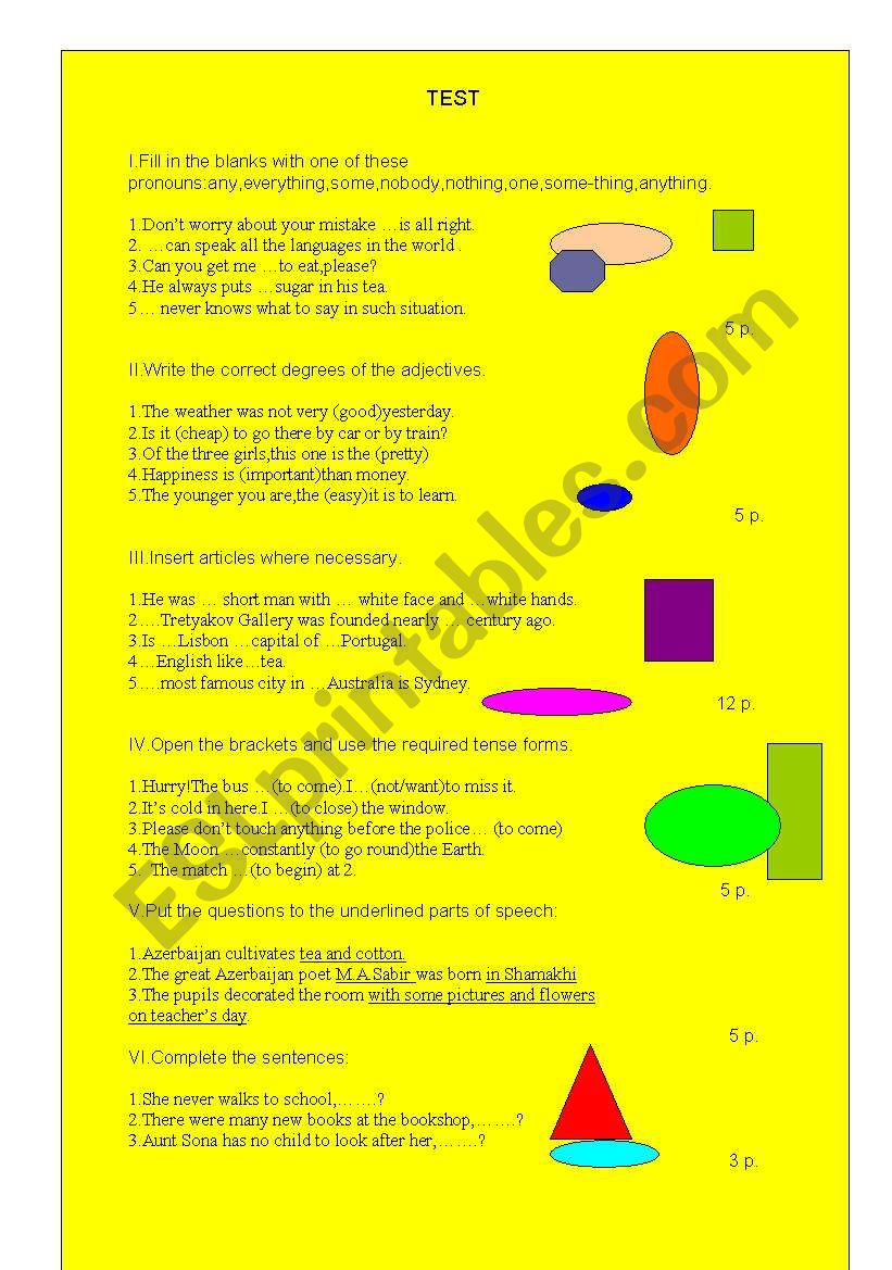 test worksheet