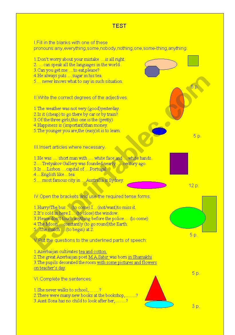 test worksheet