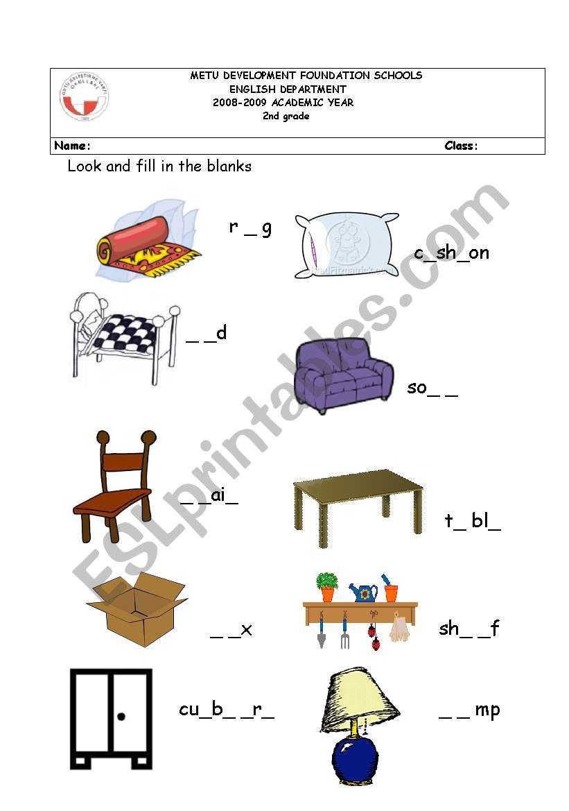 furniture worksheet