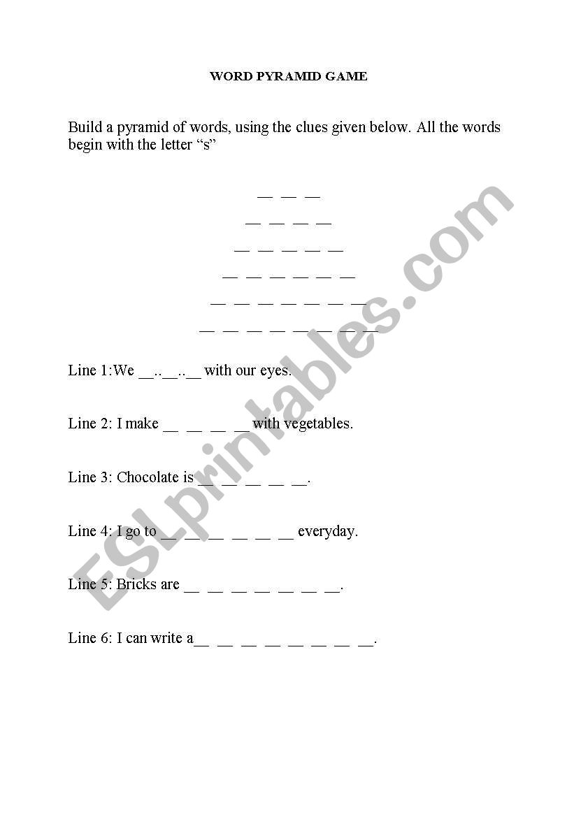 word pyramid game worksheet