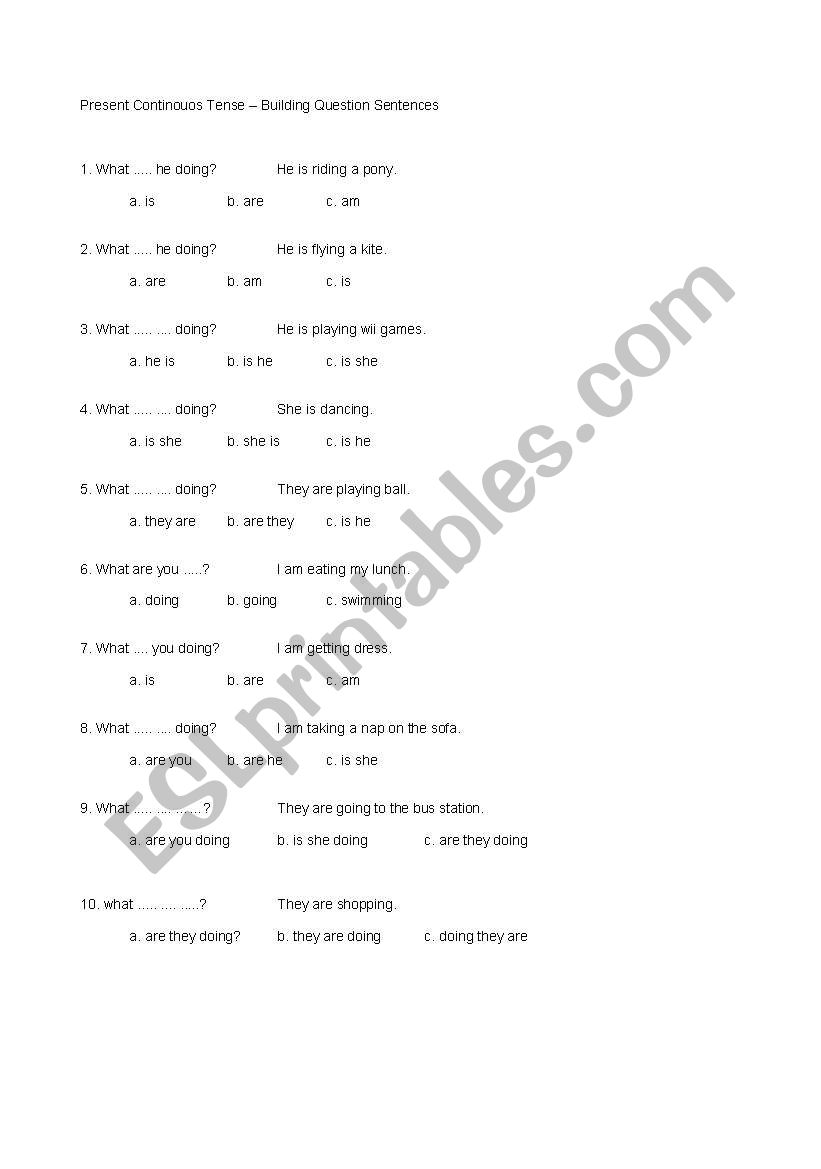 Present Continouos Tense  Building Question Sentences