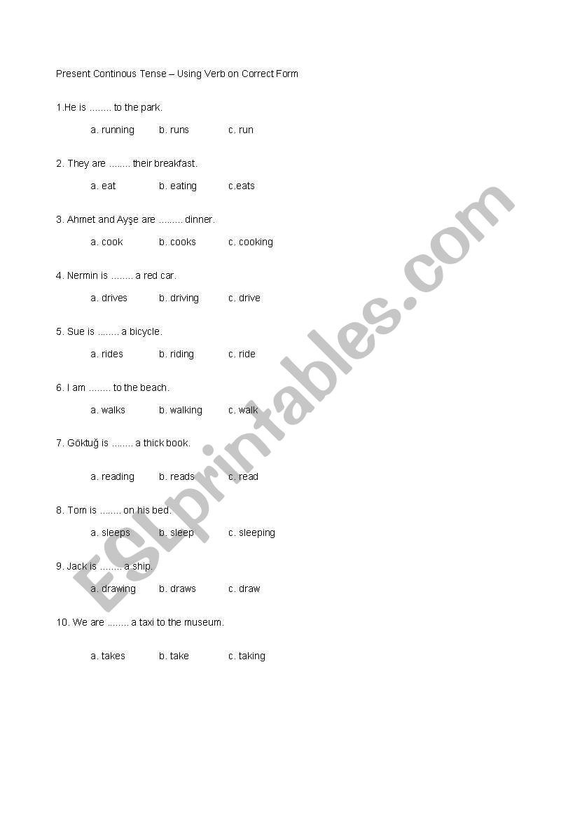 present continouos tense - using verb on correct form
