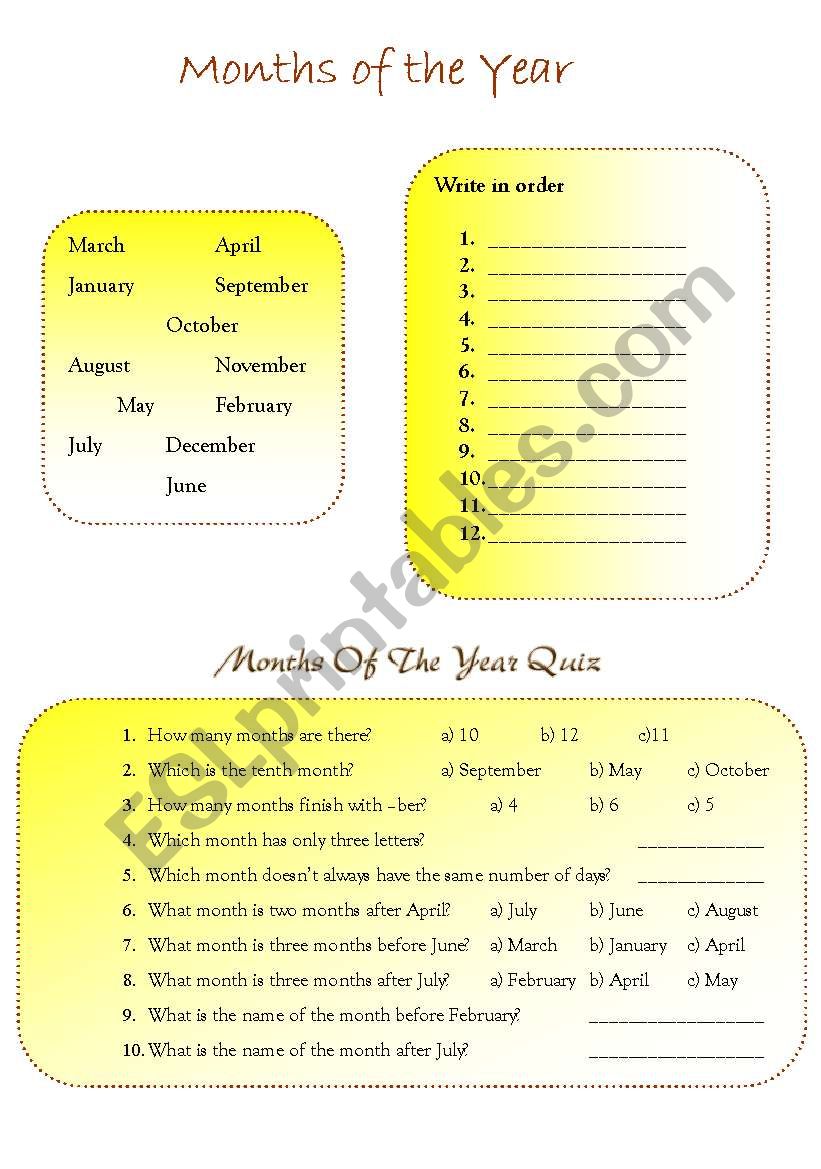 MONTHS OF THE YEAR worksheet