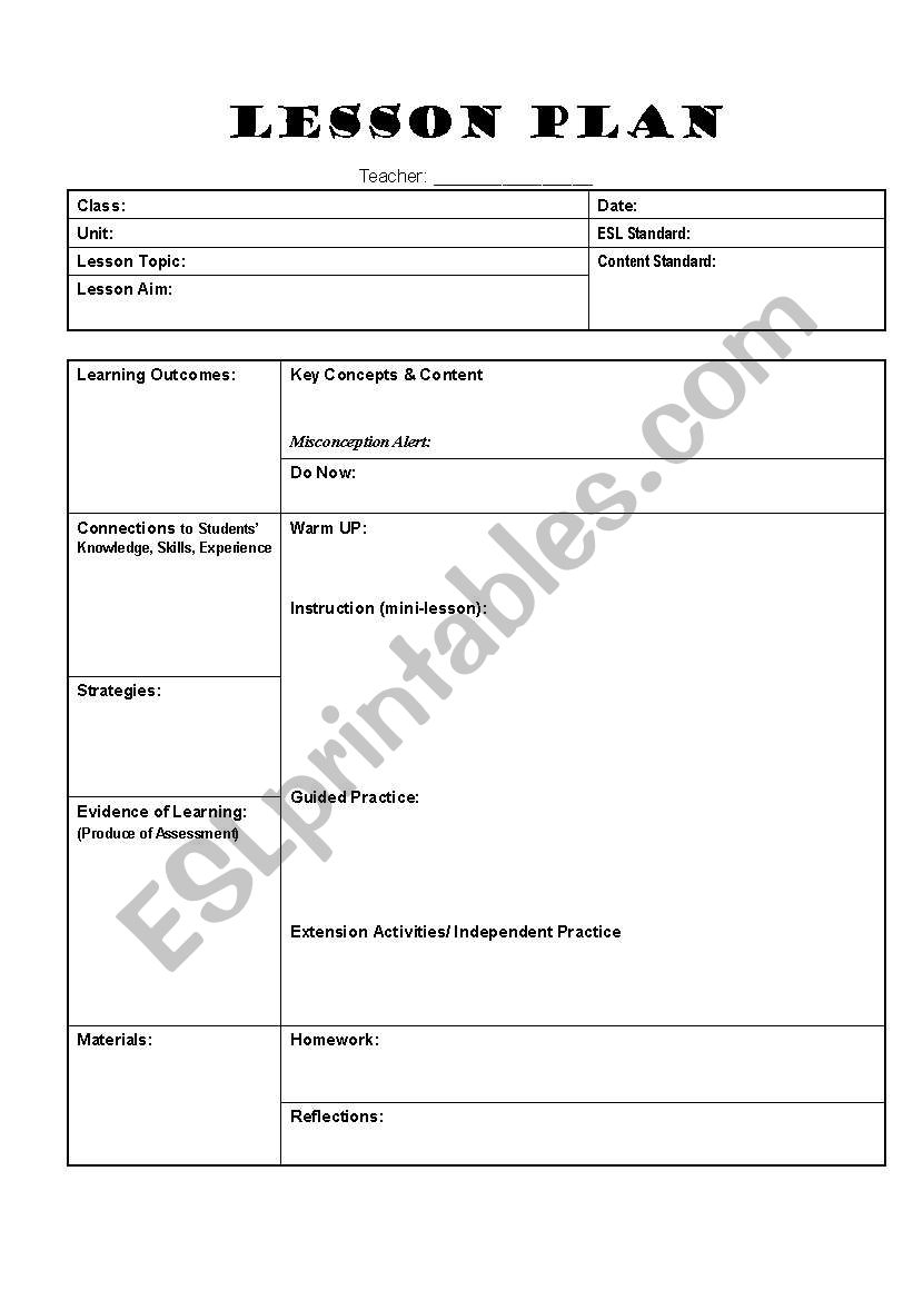 esl lesson plan assignment example