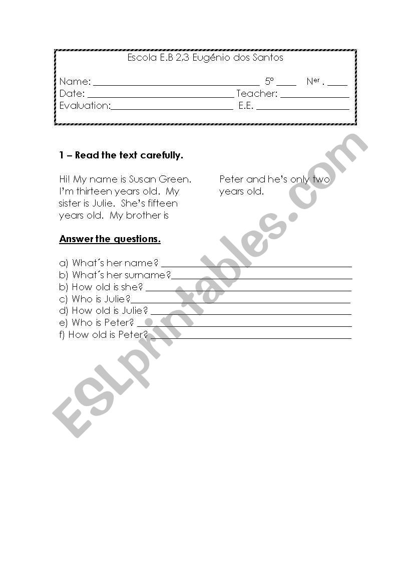 Answer questions-name,surname worksheet
