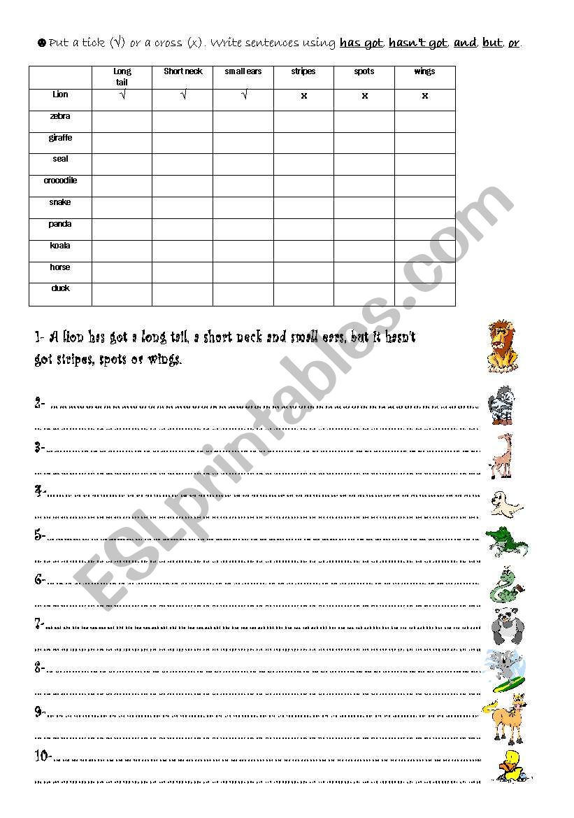 Animal body parts worksheet