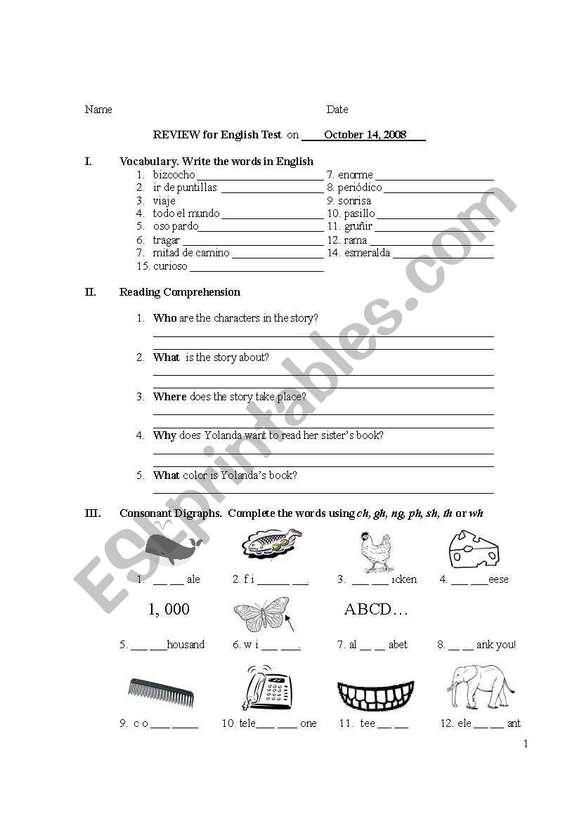 review 3rd grade worksheet