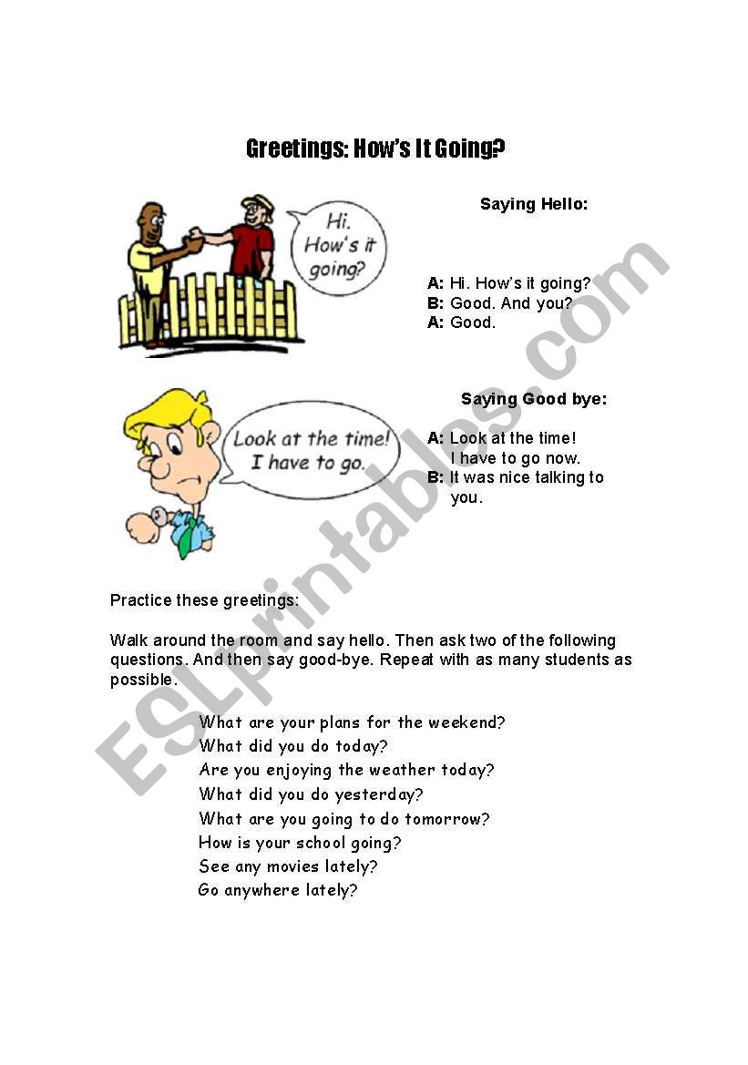 Greetings: Hows It Going? worksheet