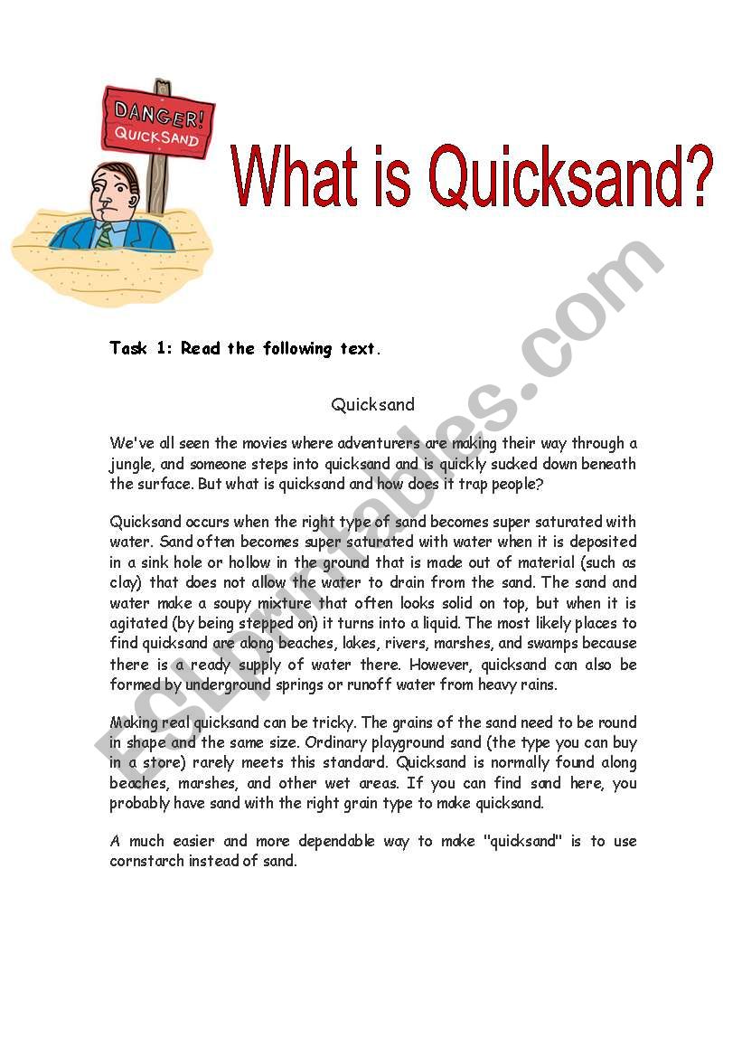 What is Quicksand ? ( reading comprehension activity)