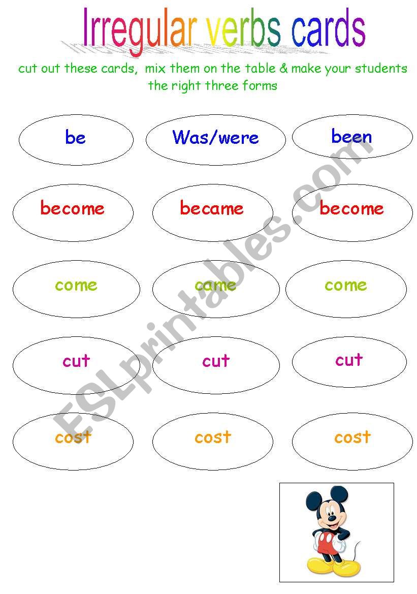 Irregular verbs cards Set1 worksheet
