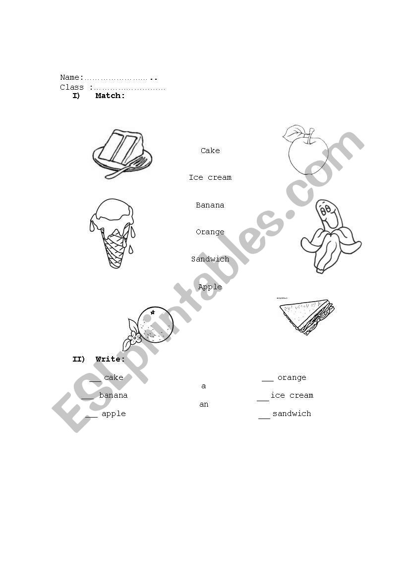 food worksheet