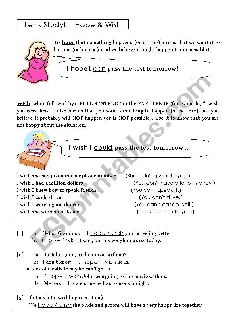 Study HOPE/WISH! worksheet