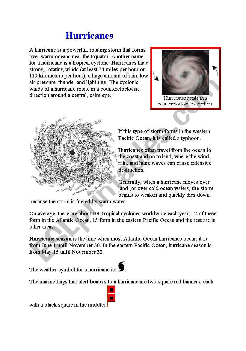 Hurricanes worksheet