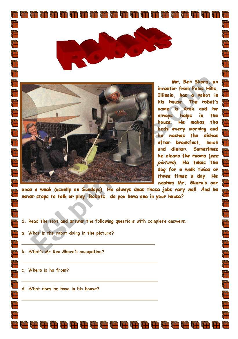 Reading Activity - Robots worksheet