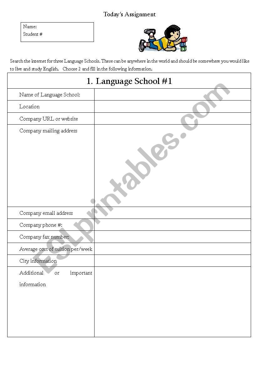 Language Schools worksheet