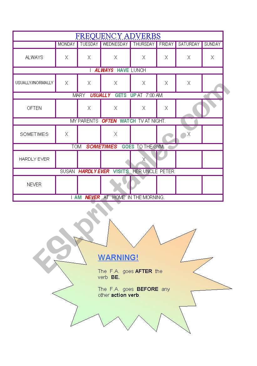 FREQUENCY ADVERBS worksheet