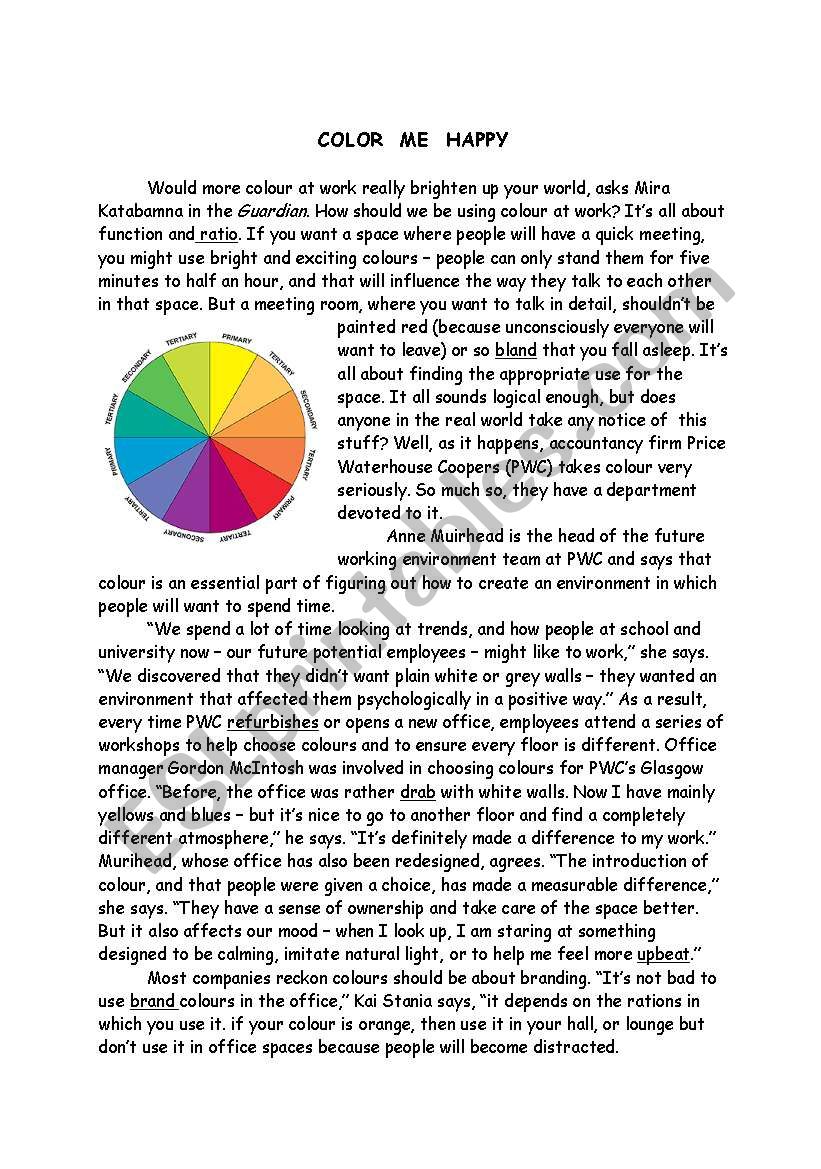 Colour me happy worksheet