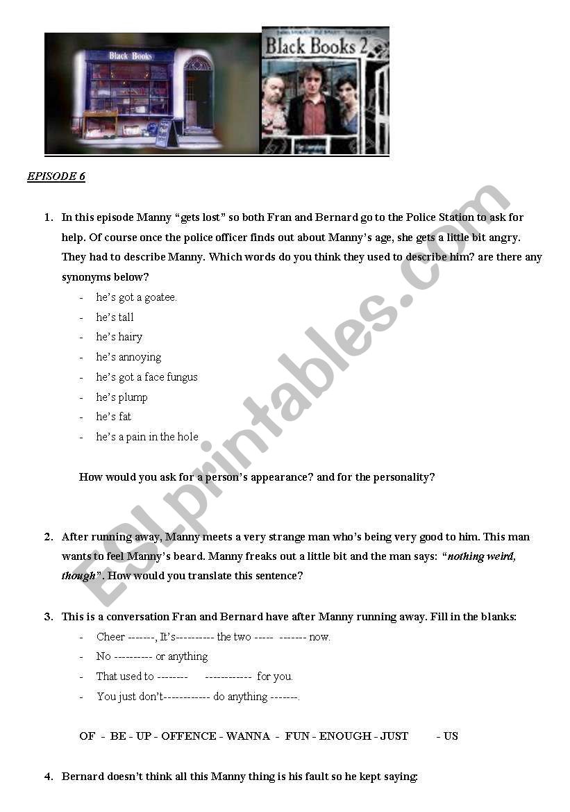 BLACK BOOKS EPISODE 6 worksheet