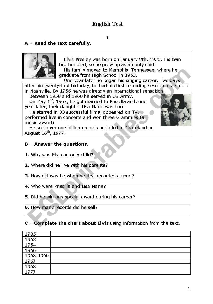 test level 2 worksheet