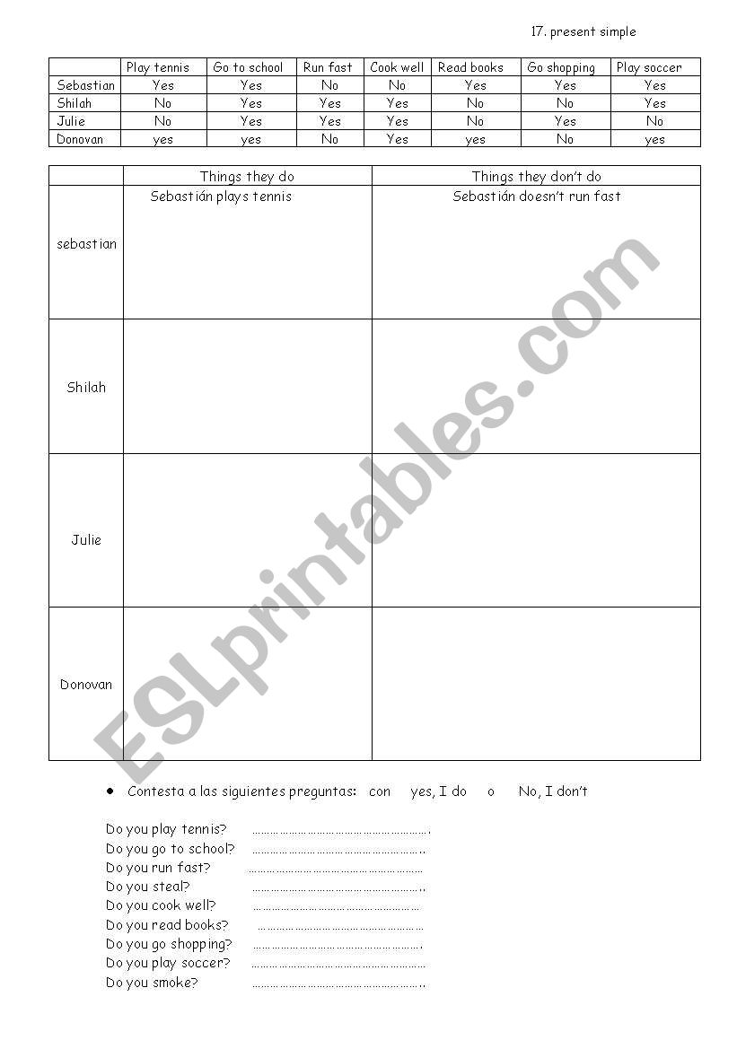 present simple worksheet