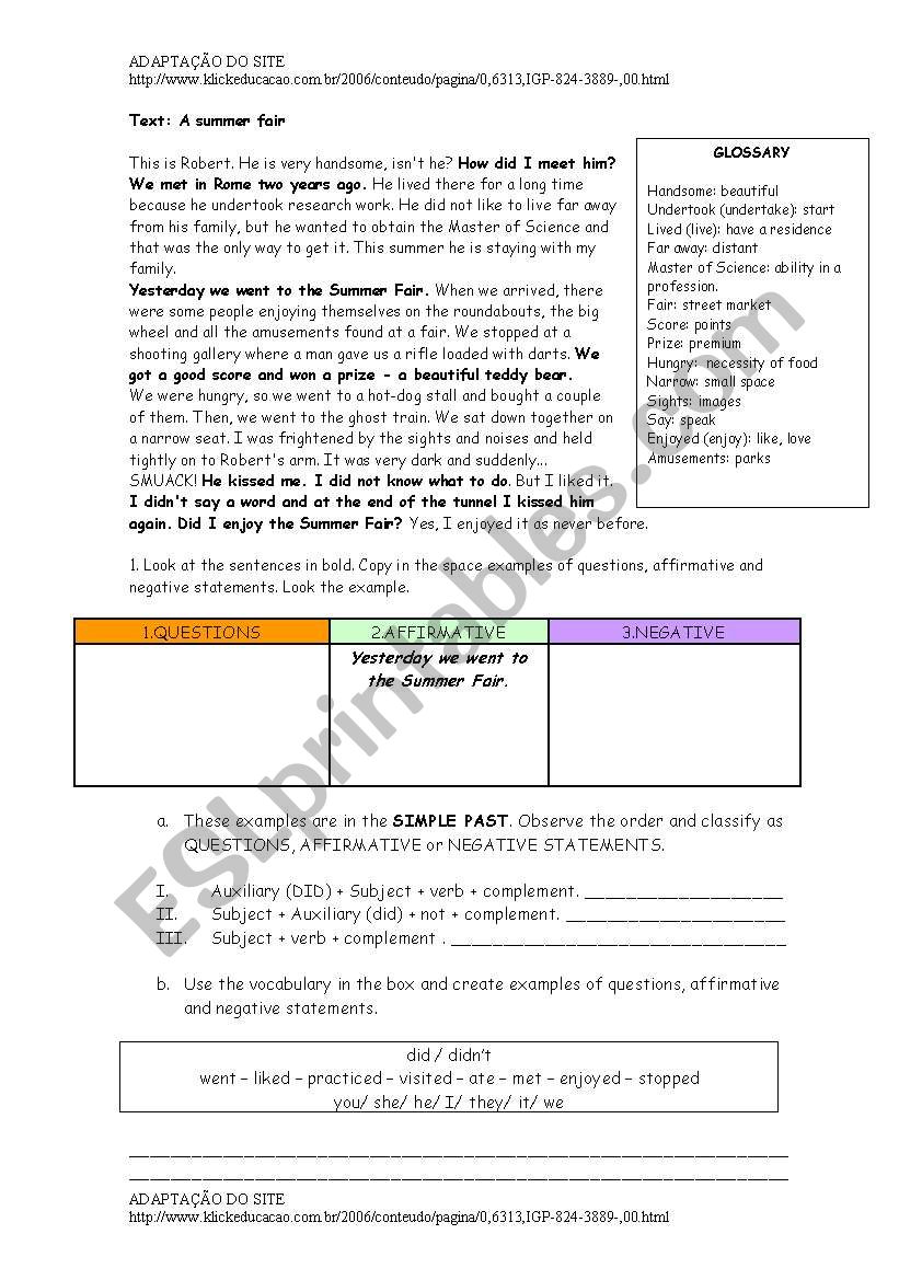 Simple Past vocabular + grammar points