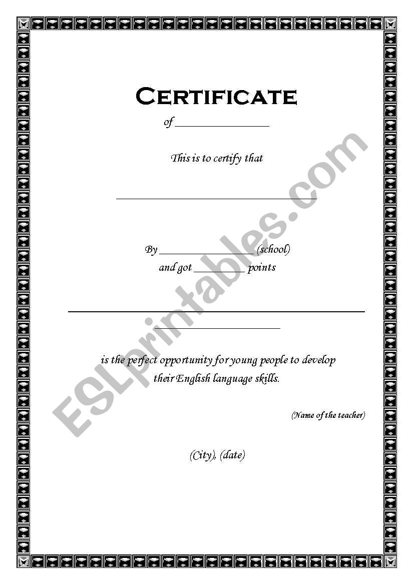 Certificate worksheet