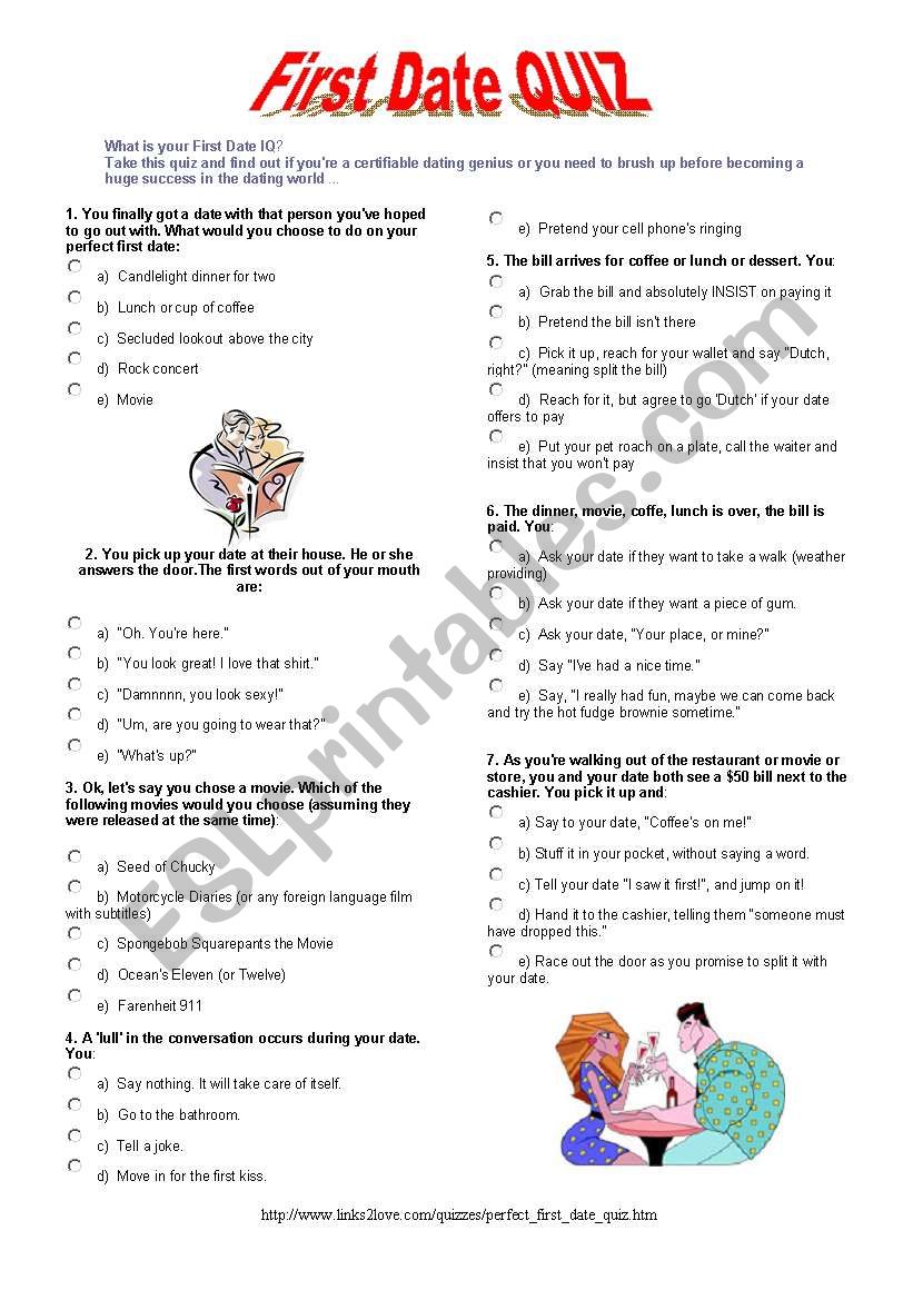 FIRST DATE QUIZ worksheet