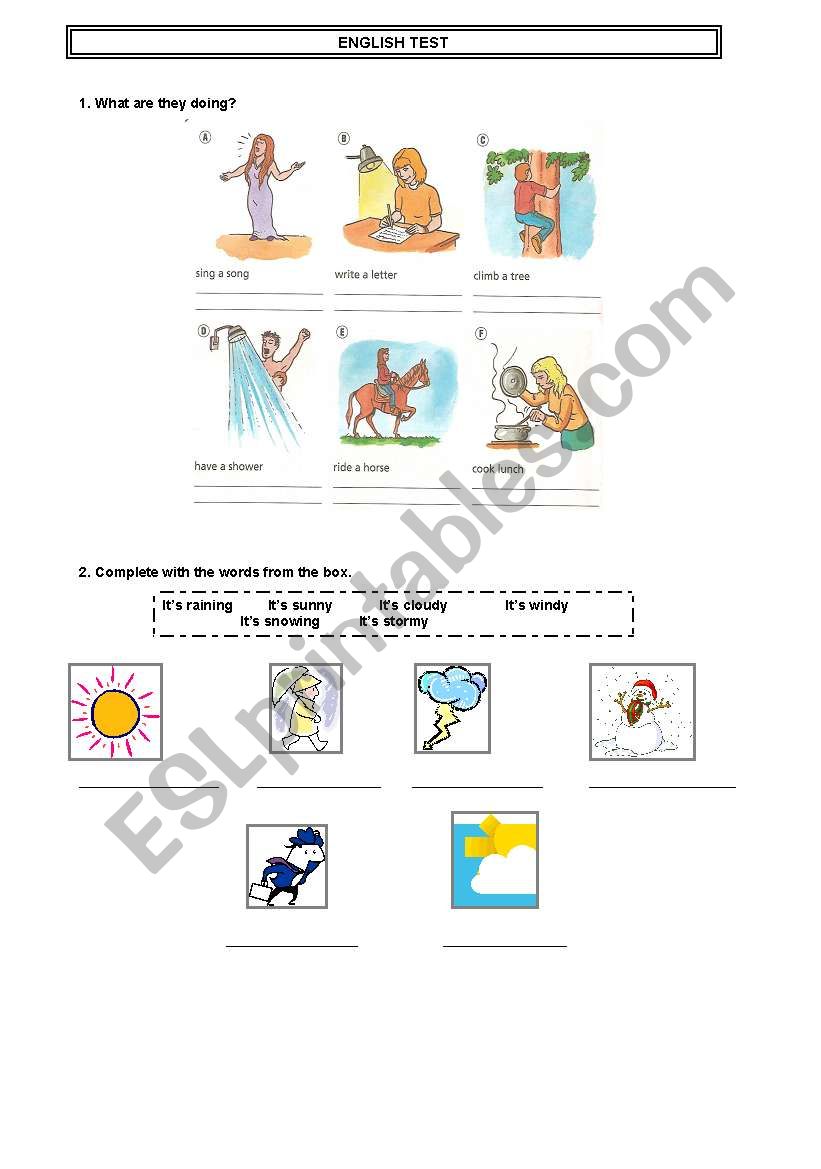 english test present continuous and weather