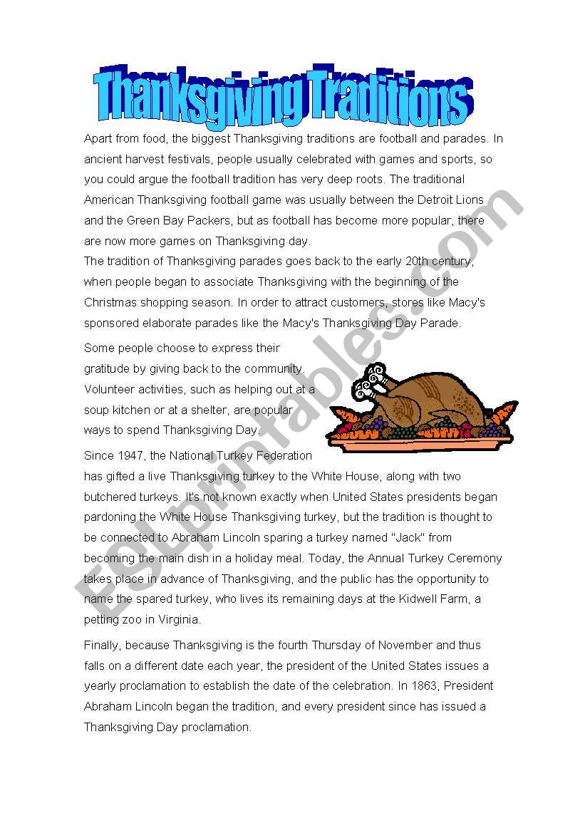 THANKSGIVING DAY worksheet