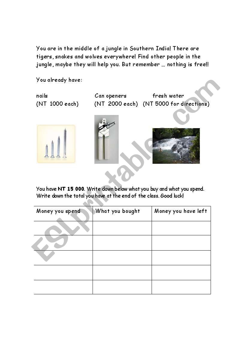 Survival 5 worksheet