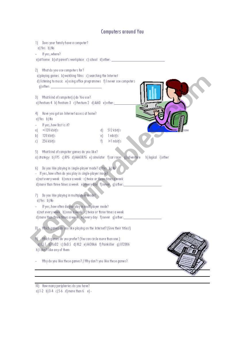 Questionnaire on Computers worksheet
