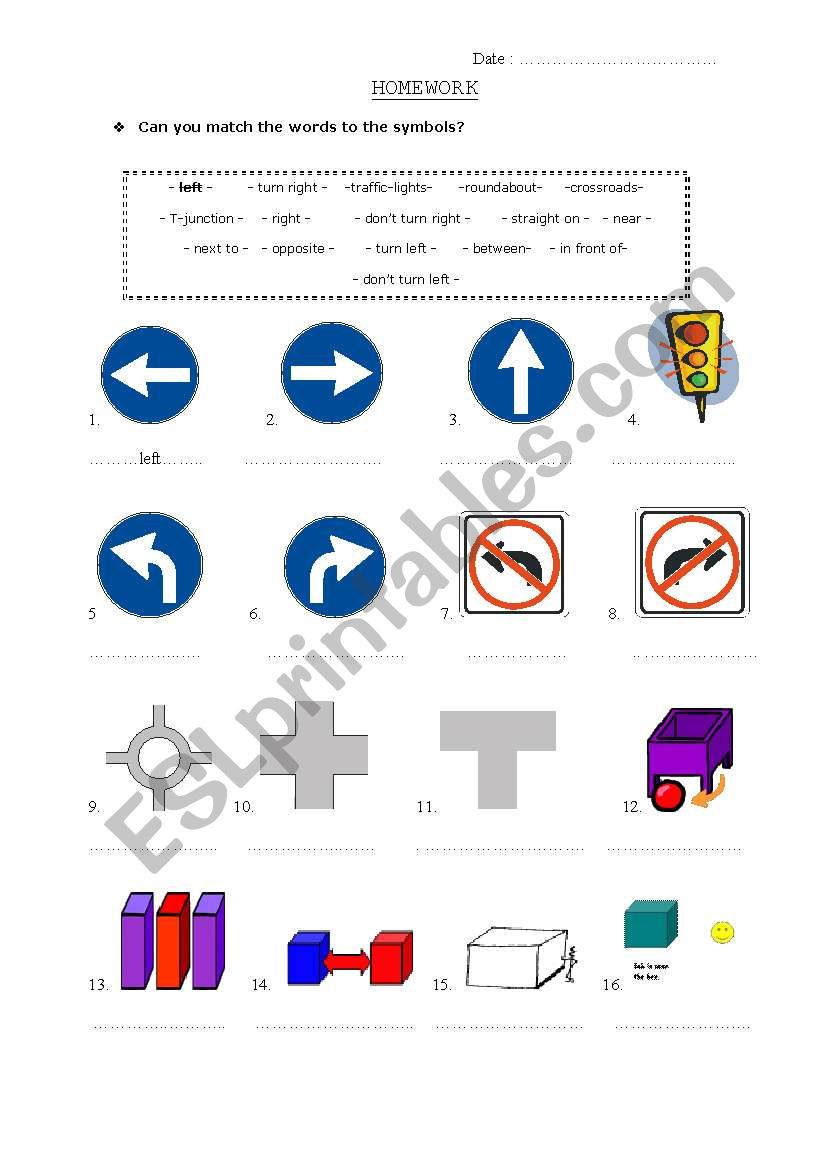 Directions worksheet