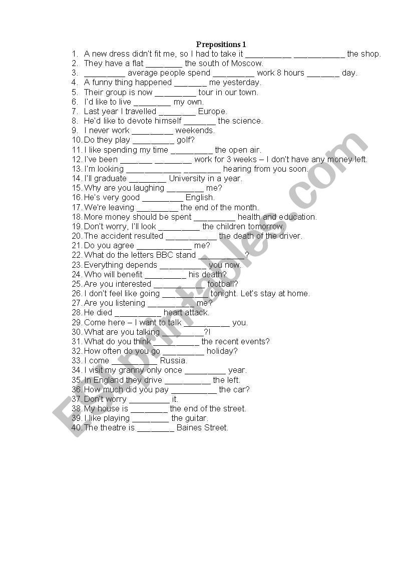 Preposition Quiz worksheet