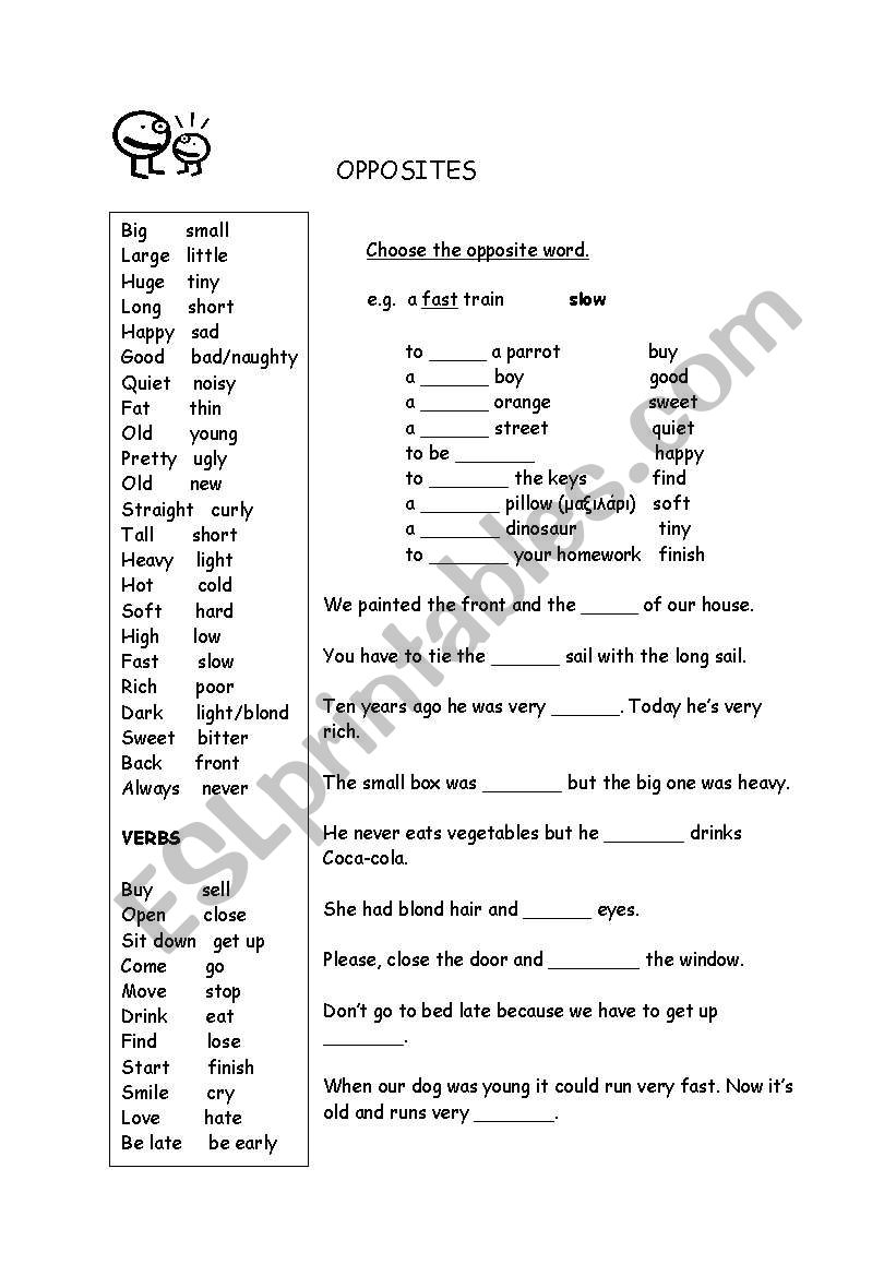 OPPOSITES worksheet