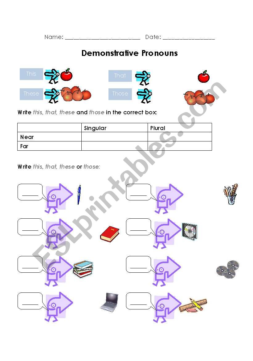 Demonstrative Pronouns worksheet