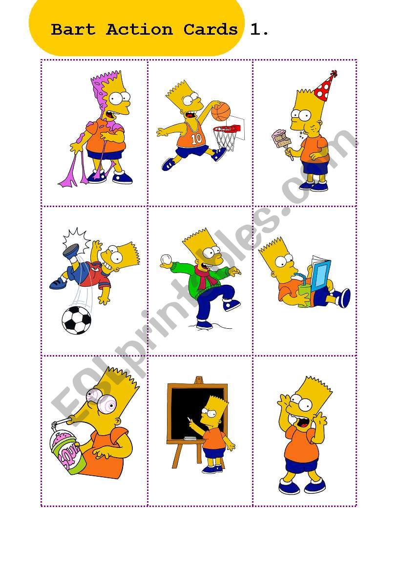 Bart action flashcards 1/6 worksheet
