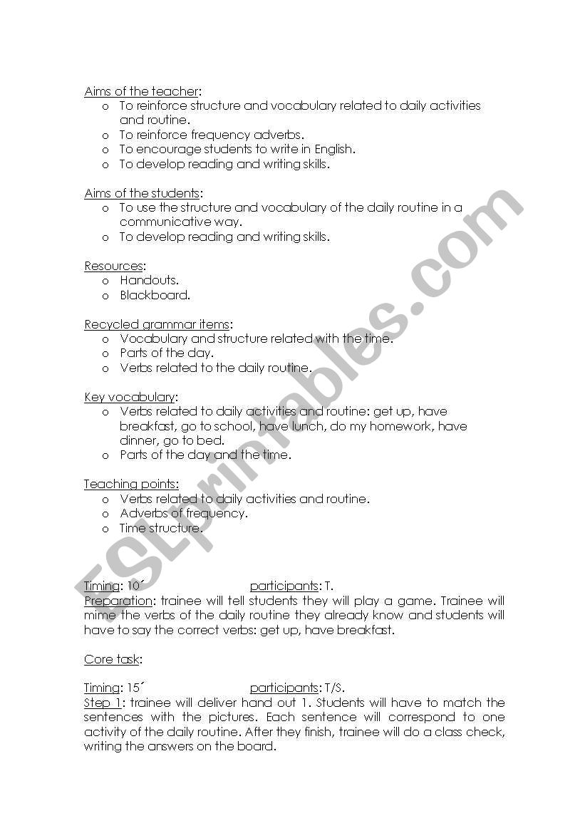 daily routines worksheet