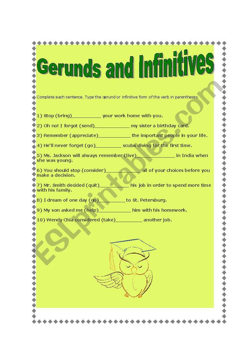 Gerund and Infinitive worksheet