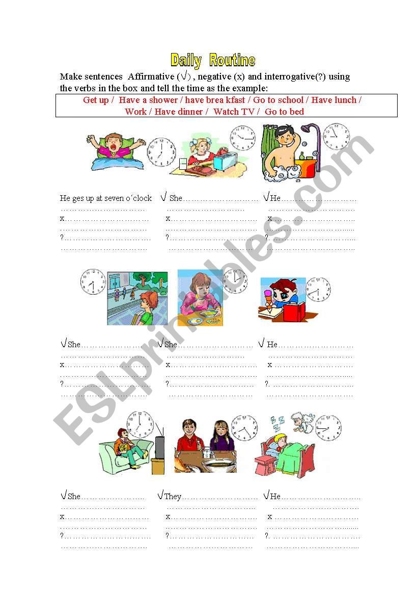 Daily routine worksheet