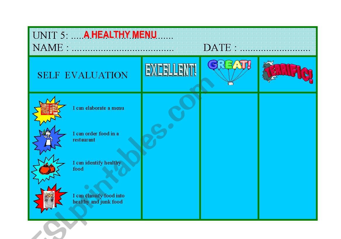 Self evaluation worksheet