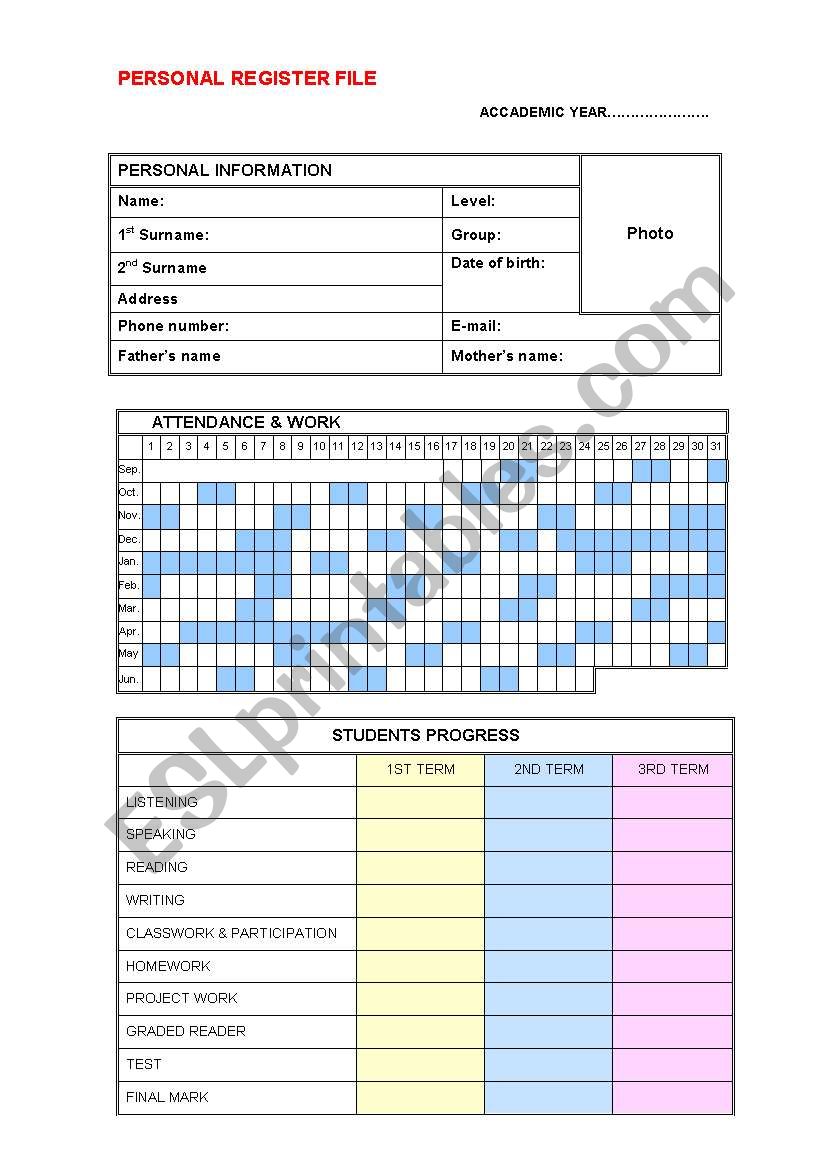 Personal register file worksheet