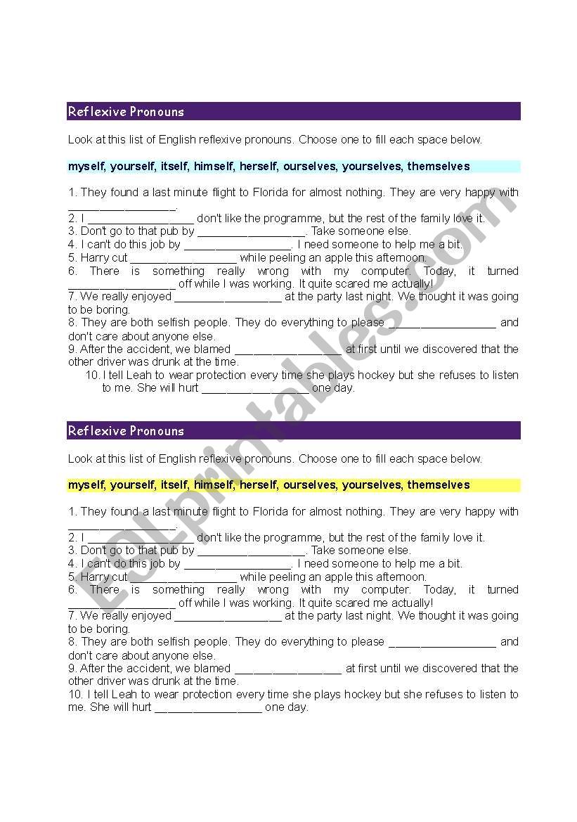 Reflexive Pronouns worksheet