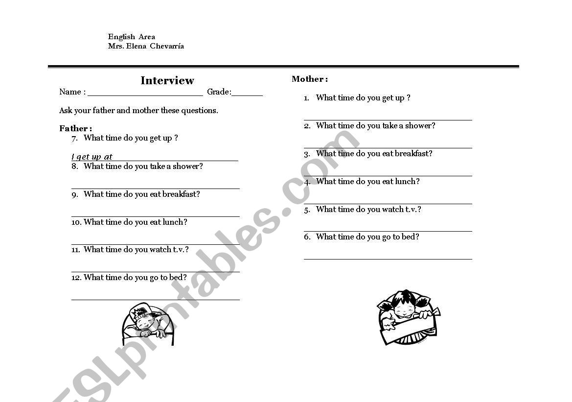 Daily routines worksheet