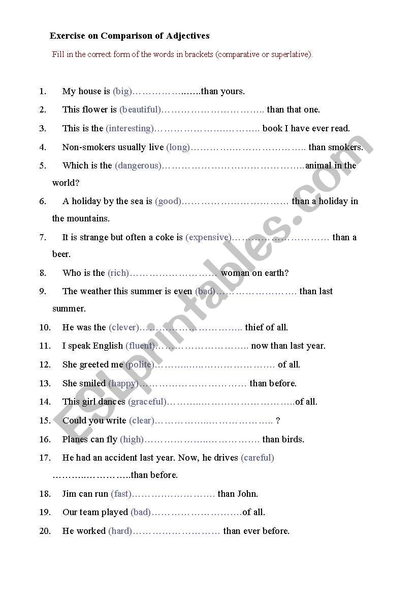 Adjectives worksheet