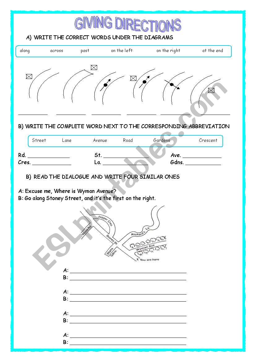 giving directions 1st part worksheet