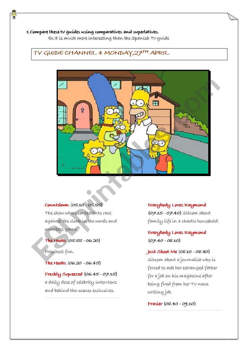 COMPARING TV GUIDES worksheet